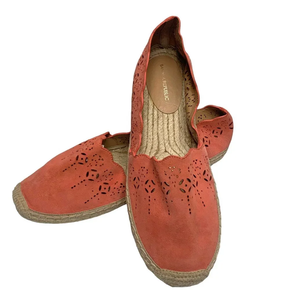 Banana Republic Coral Suede Jute Espadrille Flats ‎ **NEW